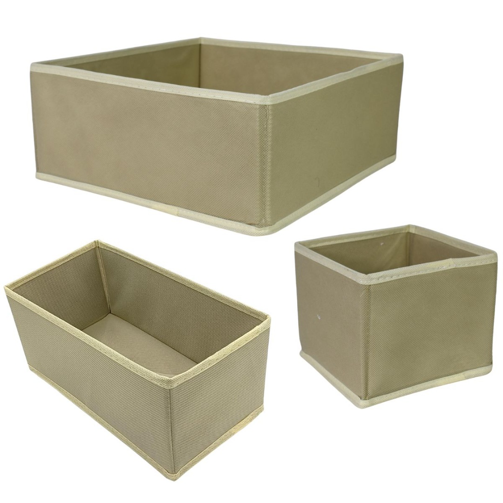 Set de 3 cajas organizadoras de tela Beige