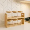 Set de 6 frascos y estante bambú